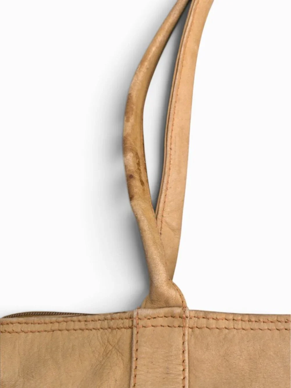 Vintage L.L.Bean Leather Zip Tote, Distressed Beige, Well-Loved Workhorse